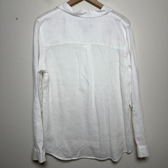 Tahari Women 100% Linen Button Down Shirt XL White Lagenlook Coastal Nautical - Picture 7 of 8